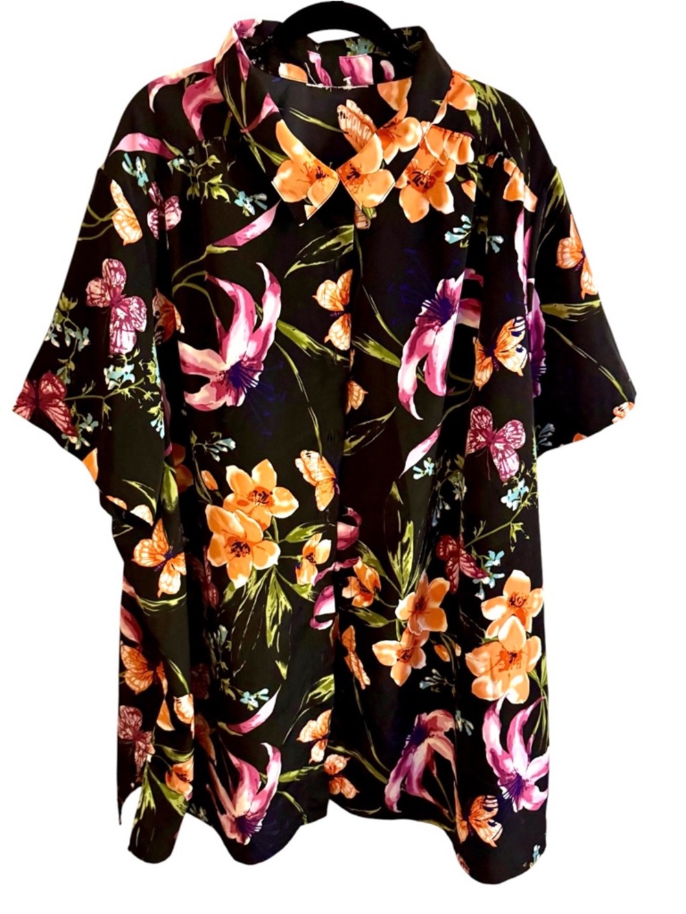 Tropical Short Sleeve Women’s Button Down Floral Dress Blouse